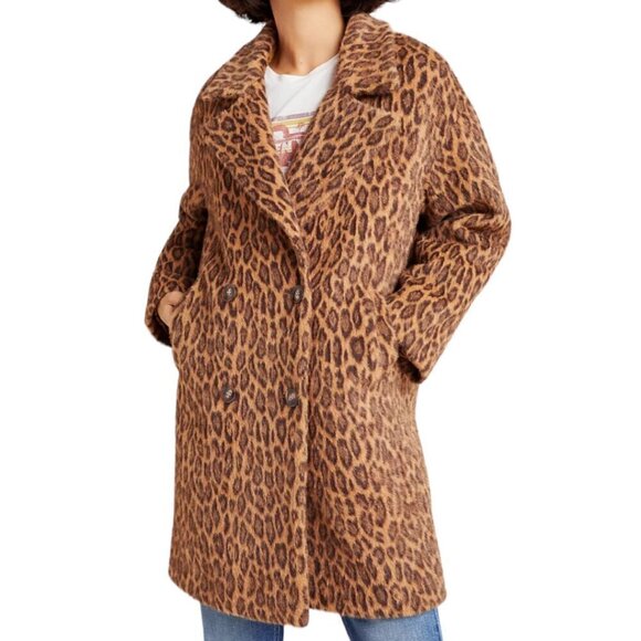 New Anthropologie See U Soon Henrietta Leopard Faux Fur Double Breasted Coat S - Picture 3 of 16